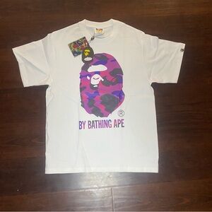 Bape White Tee with Purple and Black Graphic